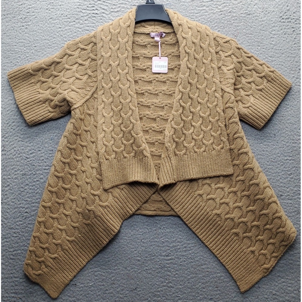 Calypso St. Barth Cardigan Sweater Womens S Brown Cable Knit Wool Open Front